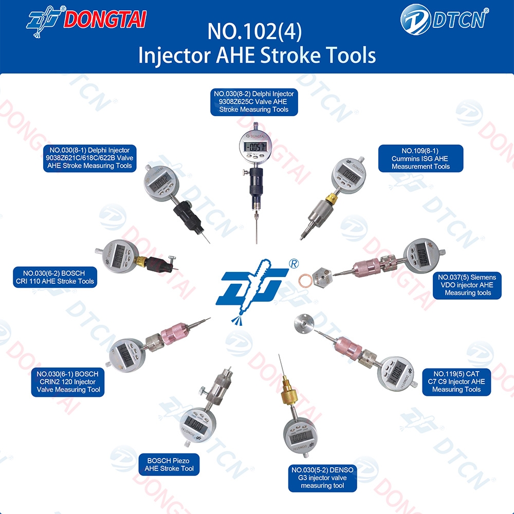 NO.102(4) Injector AHE Stroke Tools and Dial Gauges (9 Pcs)